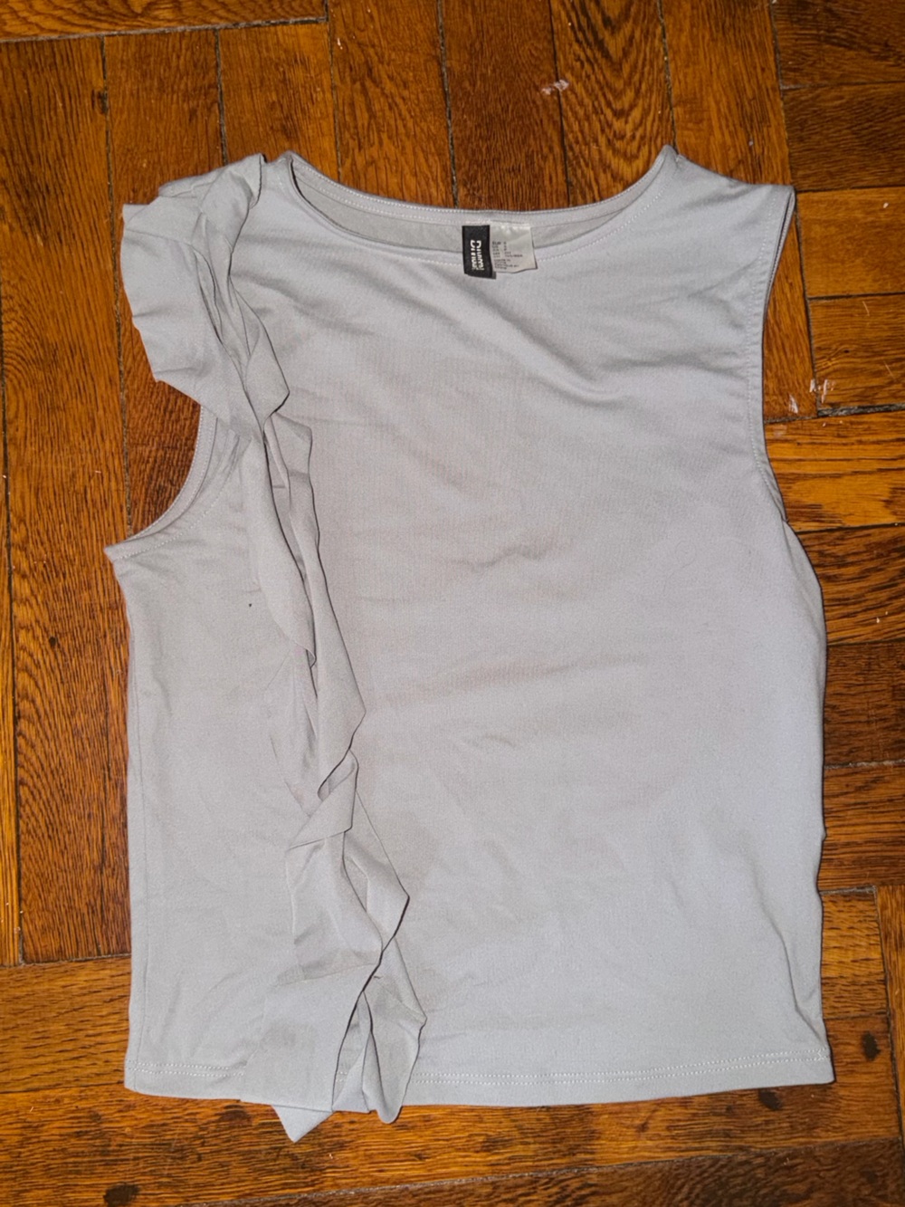 H&M Light Gray Ruffled Cap Sleeve Tee